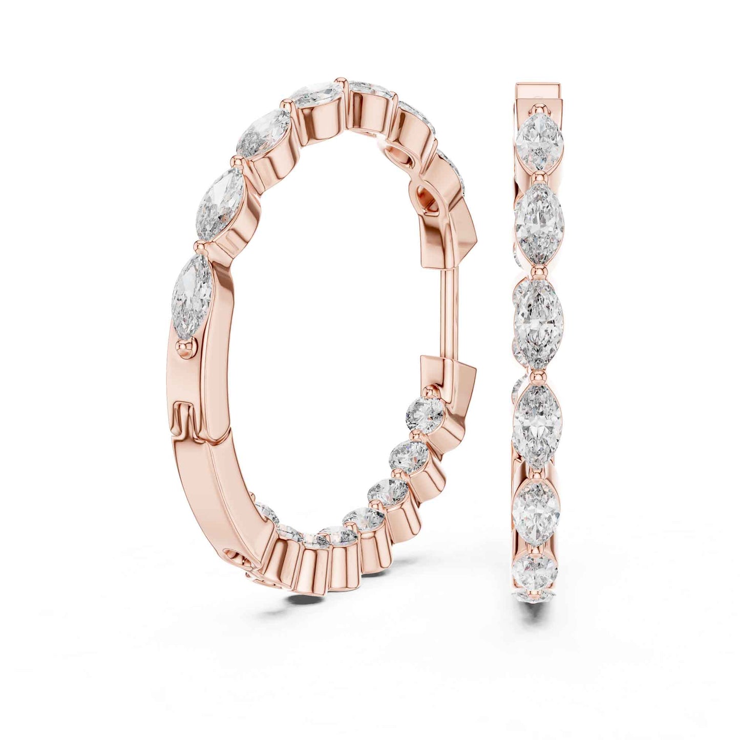 Round & Marquise Cut Lab Grown Diamond Hoop & Huggie Earrings