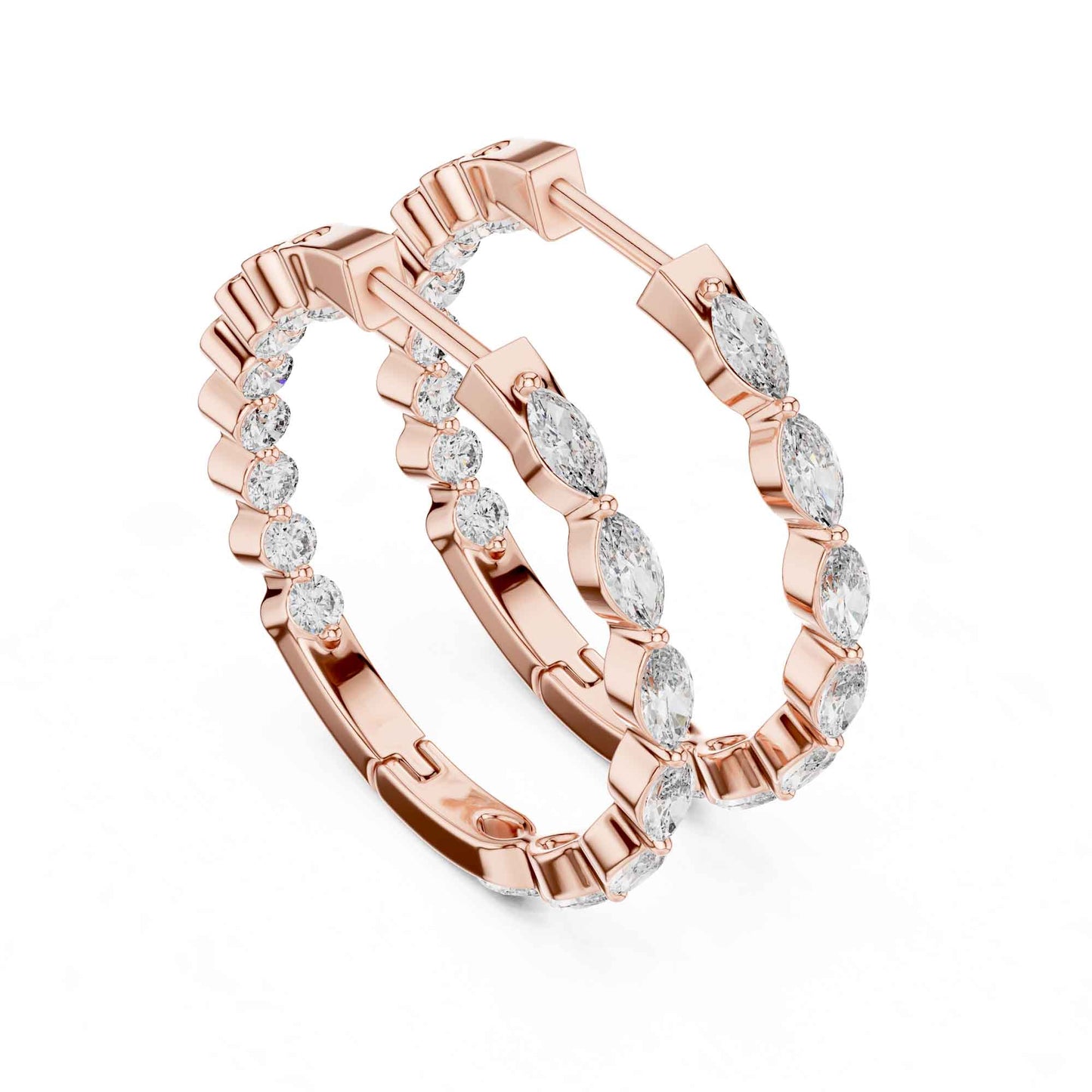 Round & Marquise Cut Lab Grown Diamond Hoop & Huggie Earrings