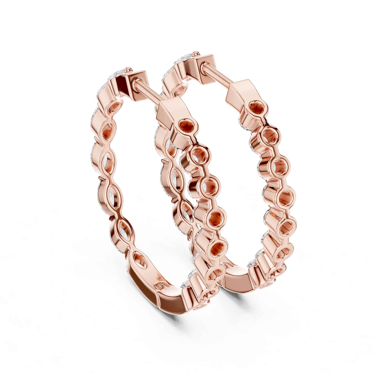 Round & Marquise Cut Lab Grown Diamond Hoop & Huggie Earrings