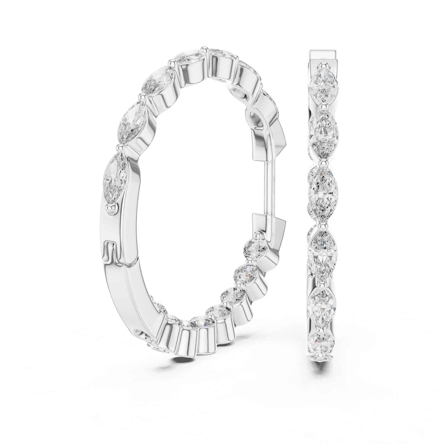 Round & Marquise Cut Lab Grown Diamond Hoop & Huggie Earrings