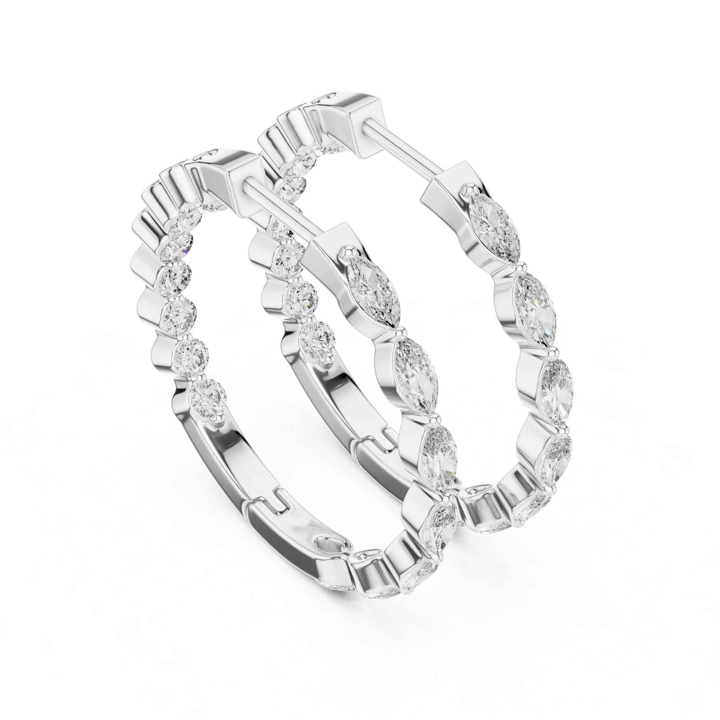 Round & Marquise Cut Lab Grown Diamond Hoop & Huggie Earrings