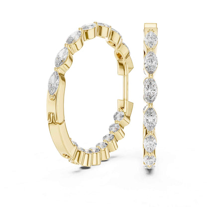 Round & Marquise Cut Lab Grown Diamond Hoop & Huggie Earrings