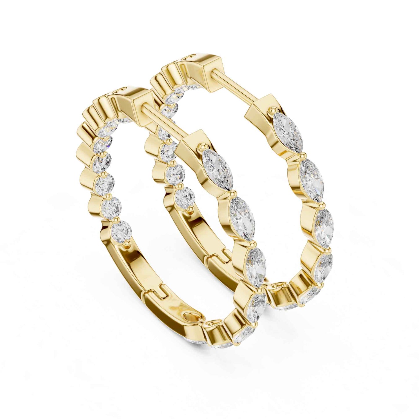 Round & Marquise Cut Lab Grown Diamond Hoop & Huggie Earrings