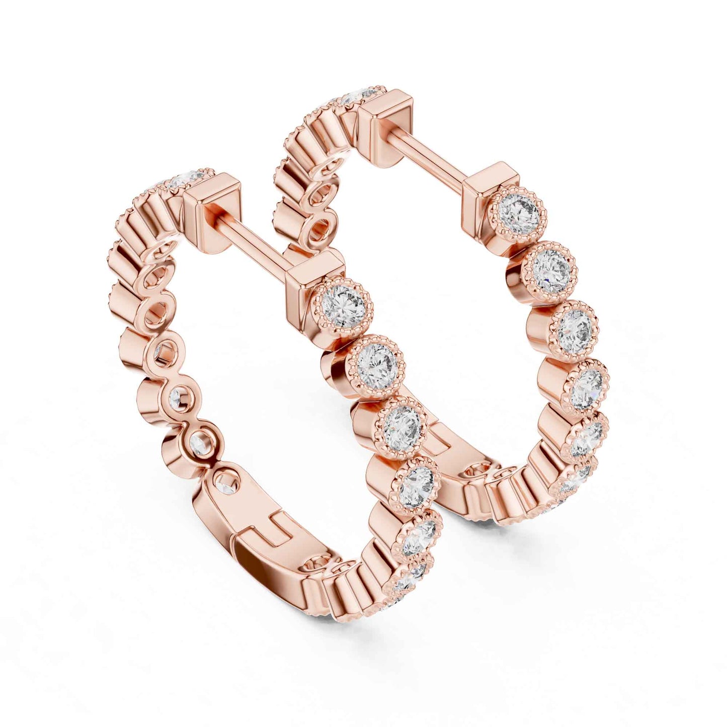 Classic Round Cut Diamond Line Hoop & Huggie Earrings