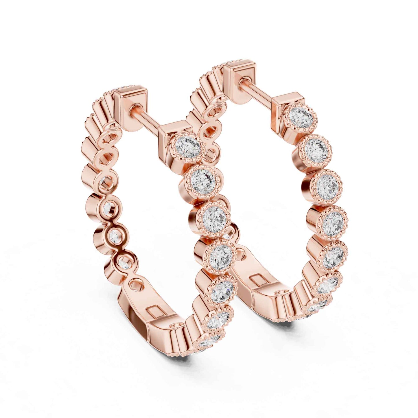 Classic Round Cut Diamond Line Hoop & Huggie Earrings