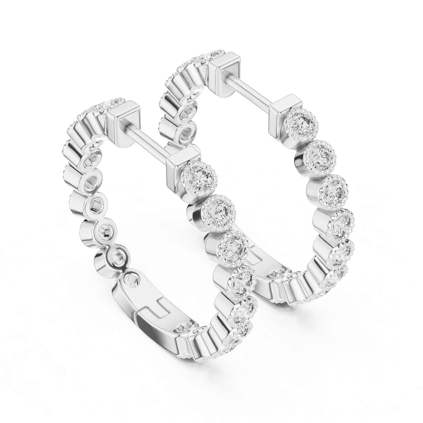 Classic Round Cut Diamond Line Hoop & Huggie Earrings