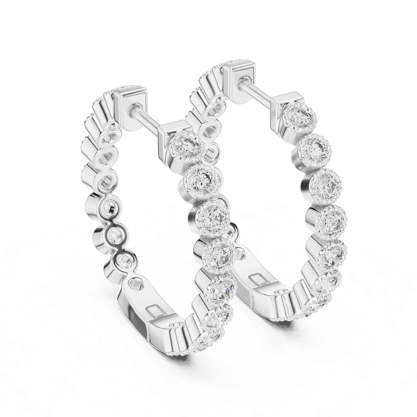 Classic Round Cut Diamond Line Hoop & Huggie Earrings