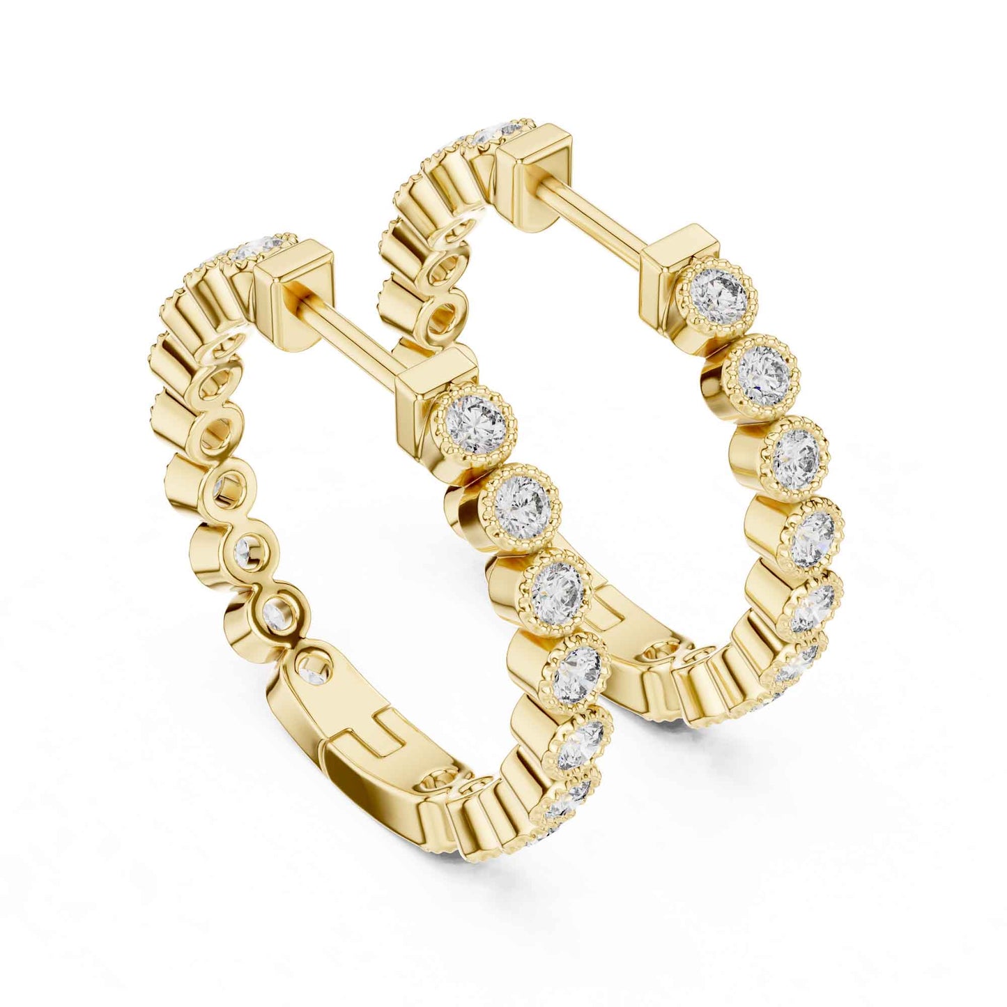 Classic Round Cut Diamond Line Hoop & Huggie Earrings