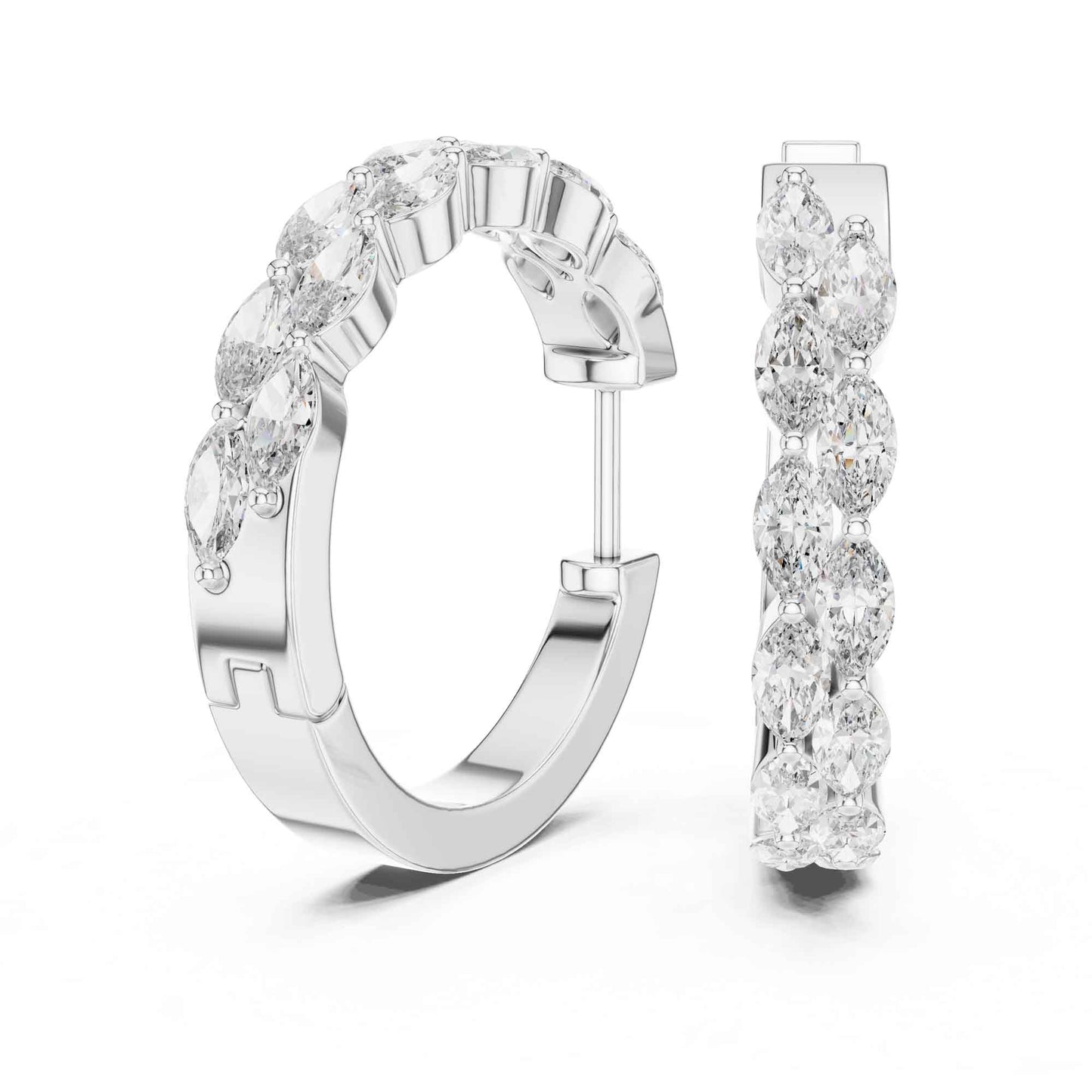 Marquise Cut Lab Grown Diamond Accent Hoop & Huggie Earrings