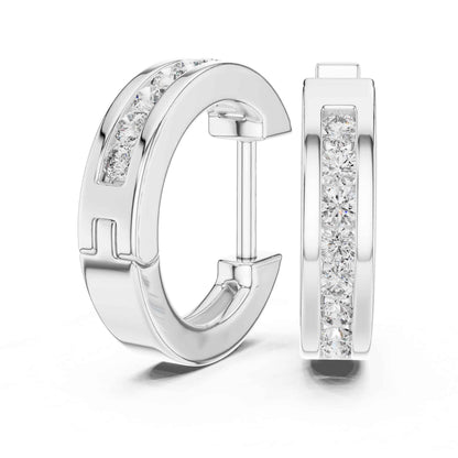 Classic Round Cut Lab Grown Diamond Bezel Setting Hoop & Huggie Earrings