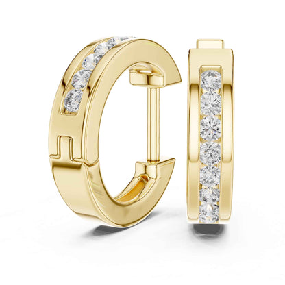 Classic Round Cut Lab Grown Diamond Bezel Setting Hoop & Huggie Earrings