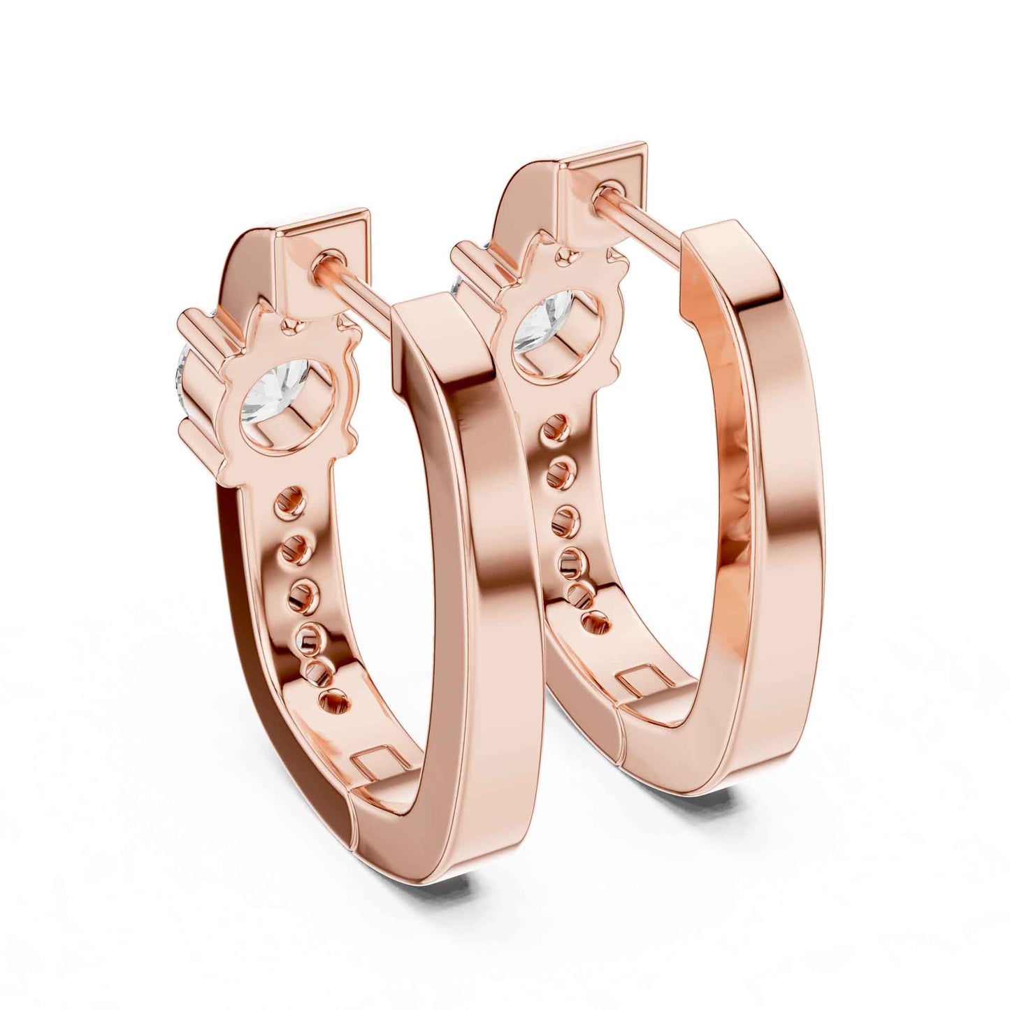 Round Cut Lab Grown Diamond Accent Solitaire Hoop & Huggie Earrings