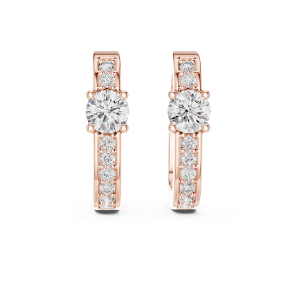 Round Cut Lab Grown Diamond Accent Solitaire Hoop & Huggie Earrings