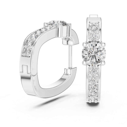 Round Cut Lab Grown Diamond Accent Solitaire Hoop & Huggie Earrings