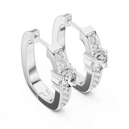 Round Cut Lab Grown Diamond Accent Solitaire Hoop & Huggie Earrings