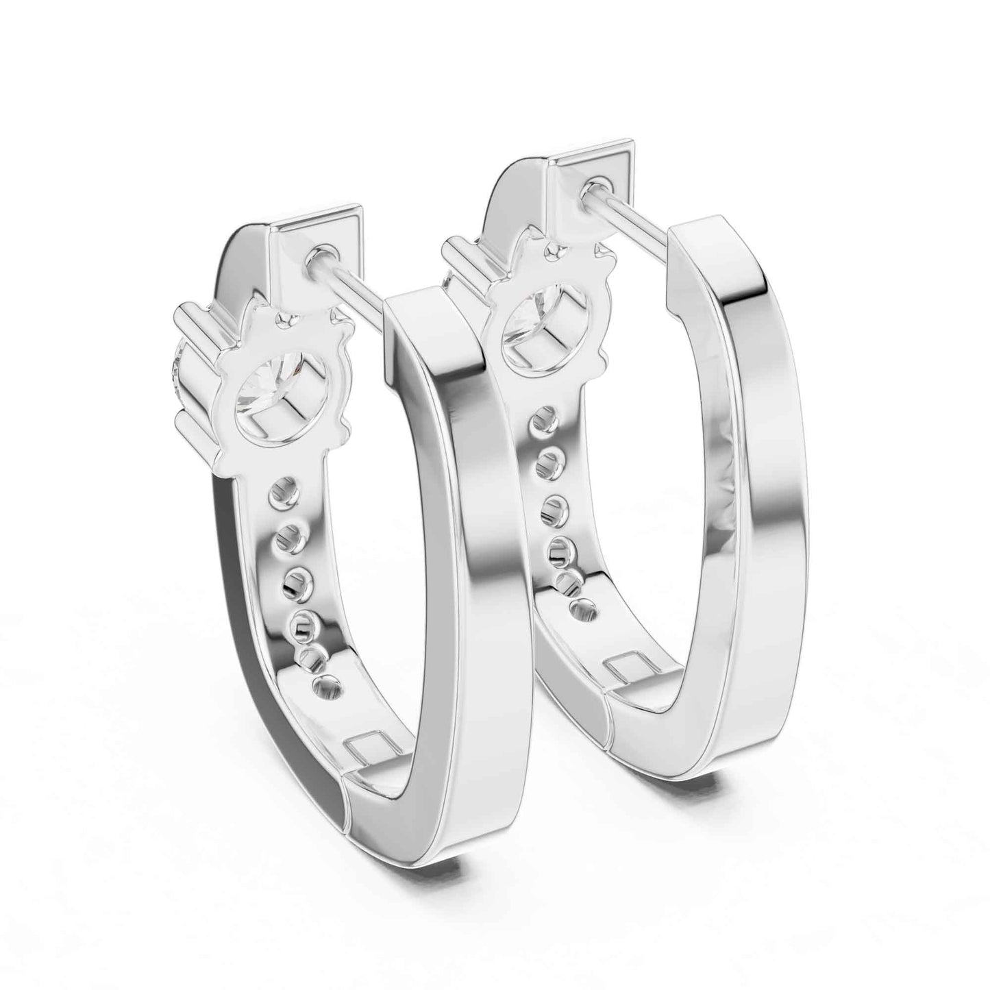 Round Cut Lab Grown Diamond Accent Solitaire Hoop & Huggie Earrings