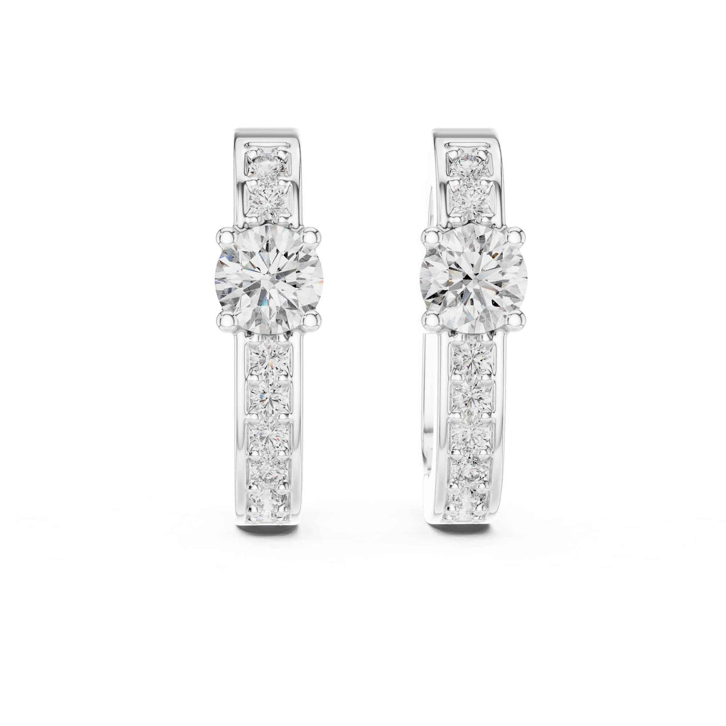 Round Cut Lab Grown Diamond Accent Solitaire Hoop & Huggie Earrings