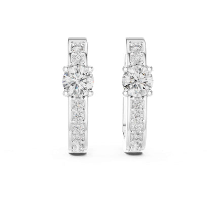Round Cut Lab Grown Diamond Accent Solitaire Hoop & Huggie Earrings