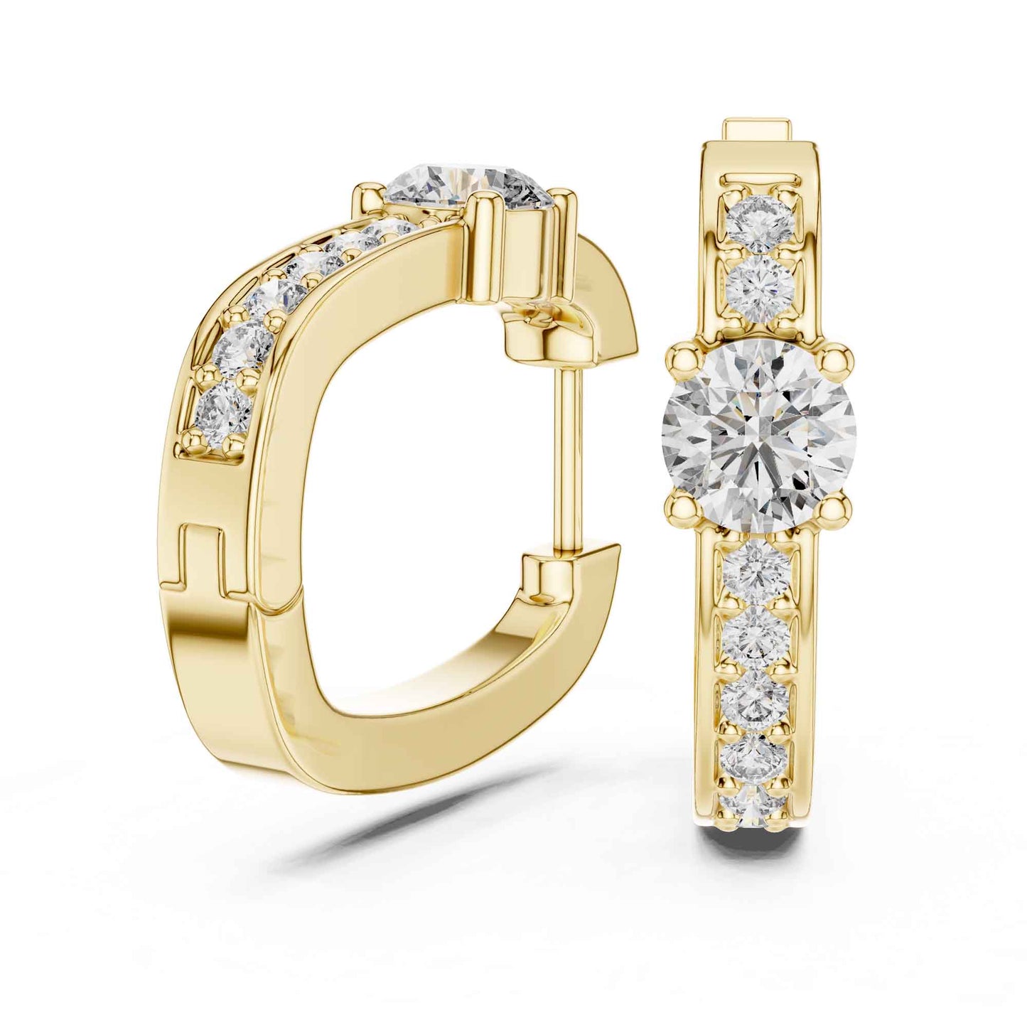 Round Cut Lab Grown Diamond Accent Solitaire Hoop & Huggie Earrings