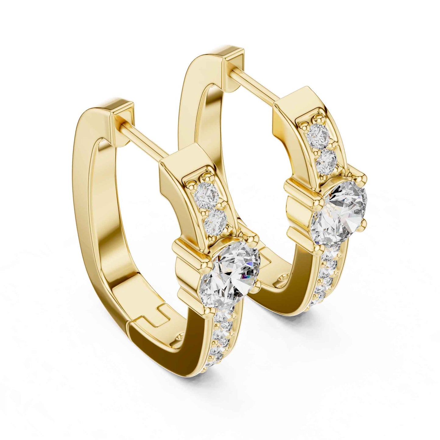 Round Cut Lab Grown Diamond Accent Solitaire Hoop & Huggie Earrings