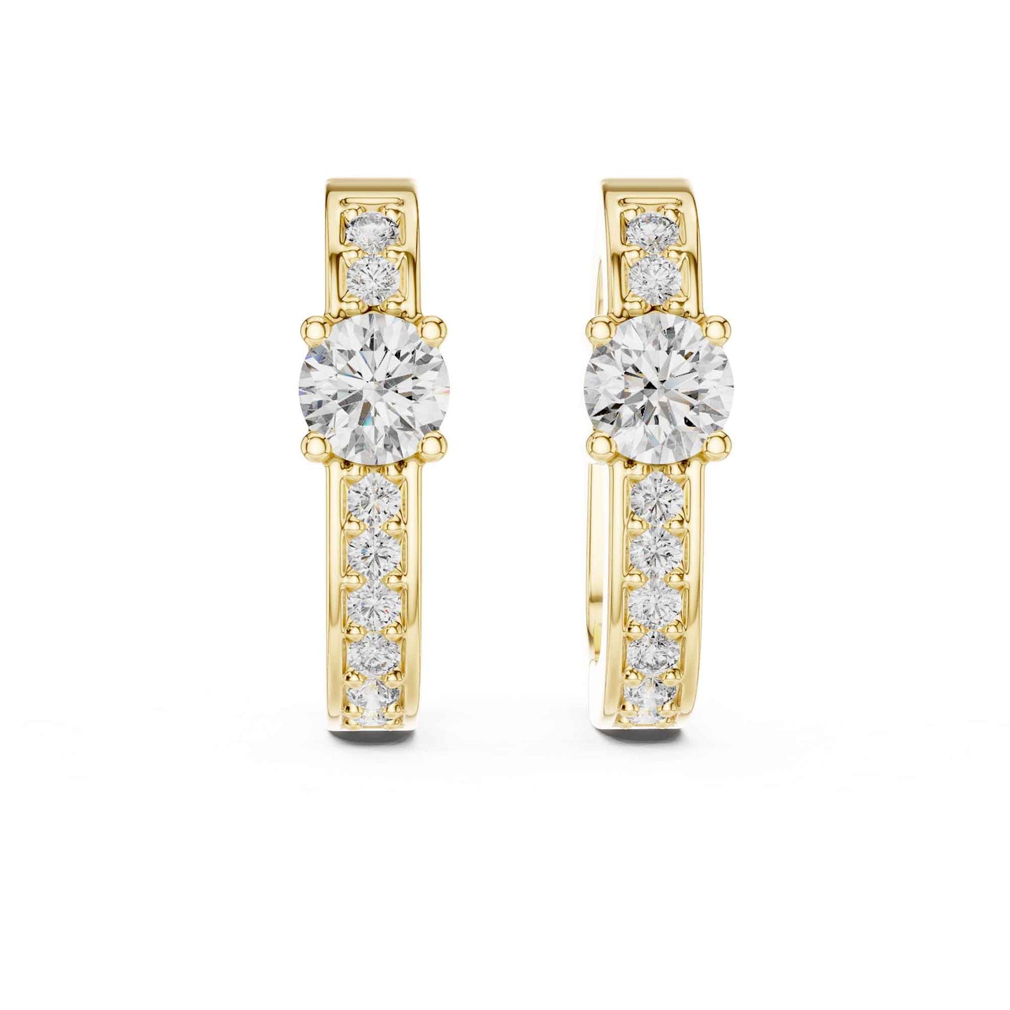 Round Cut Lab Grown Diamond Accent Solitaire Hoop & Huggie Earrings