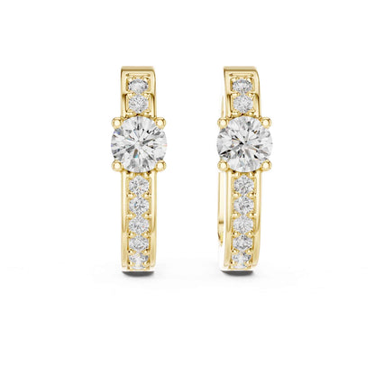 Round Cut Lab Grown Diamond Accent Solitaire Hoop & Huggie Earrings