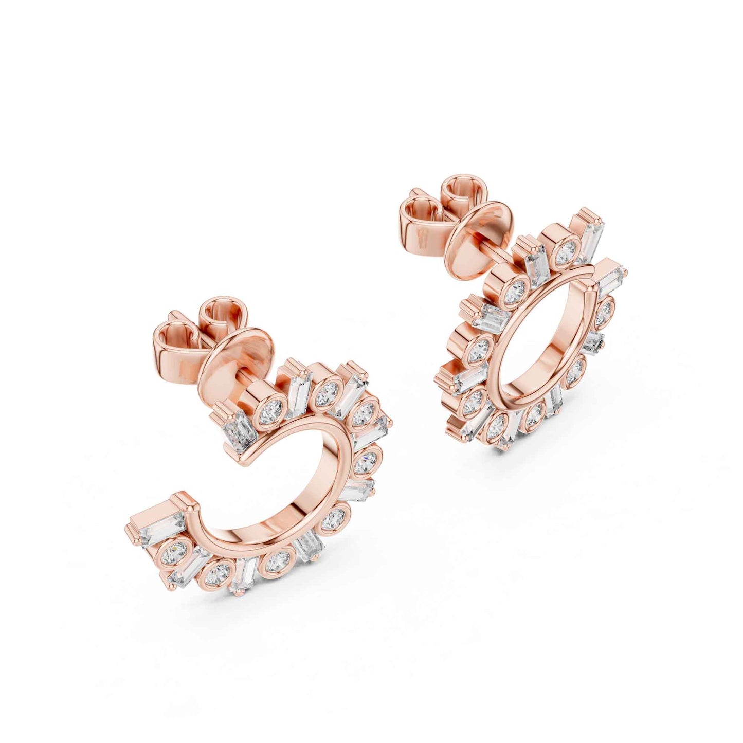 Emerald & Round Cut Lab Grown Diamond Stud Earrings