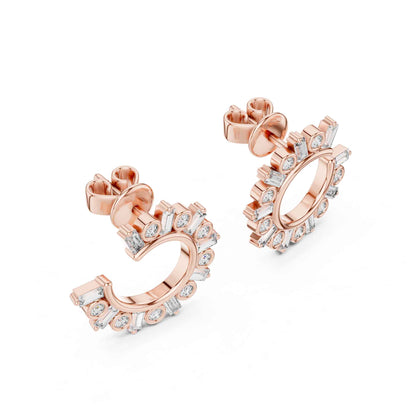 Emerald & Round Cut Lab Grown Diamond Stud Earrings