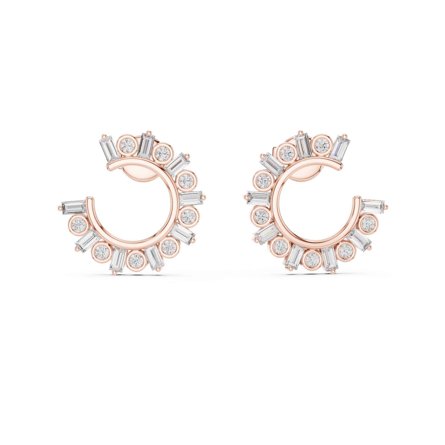 Emerald & Round Cut Lab Grown Diamond Stud Earrings