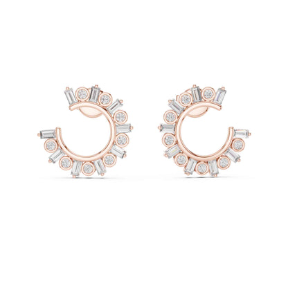 Emerald & Round Cut Lab Grown Diamond Stud Earrings