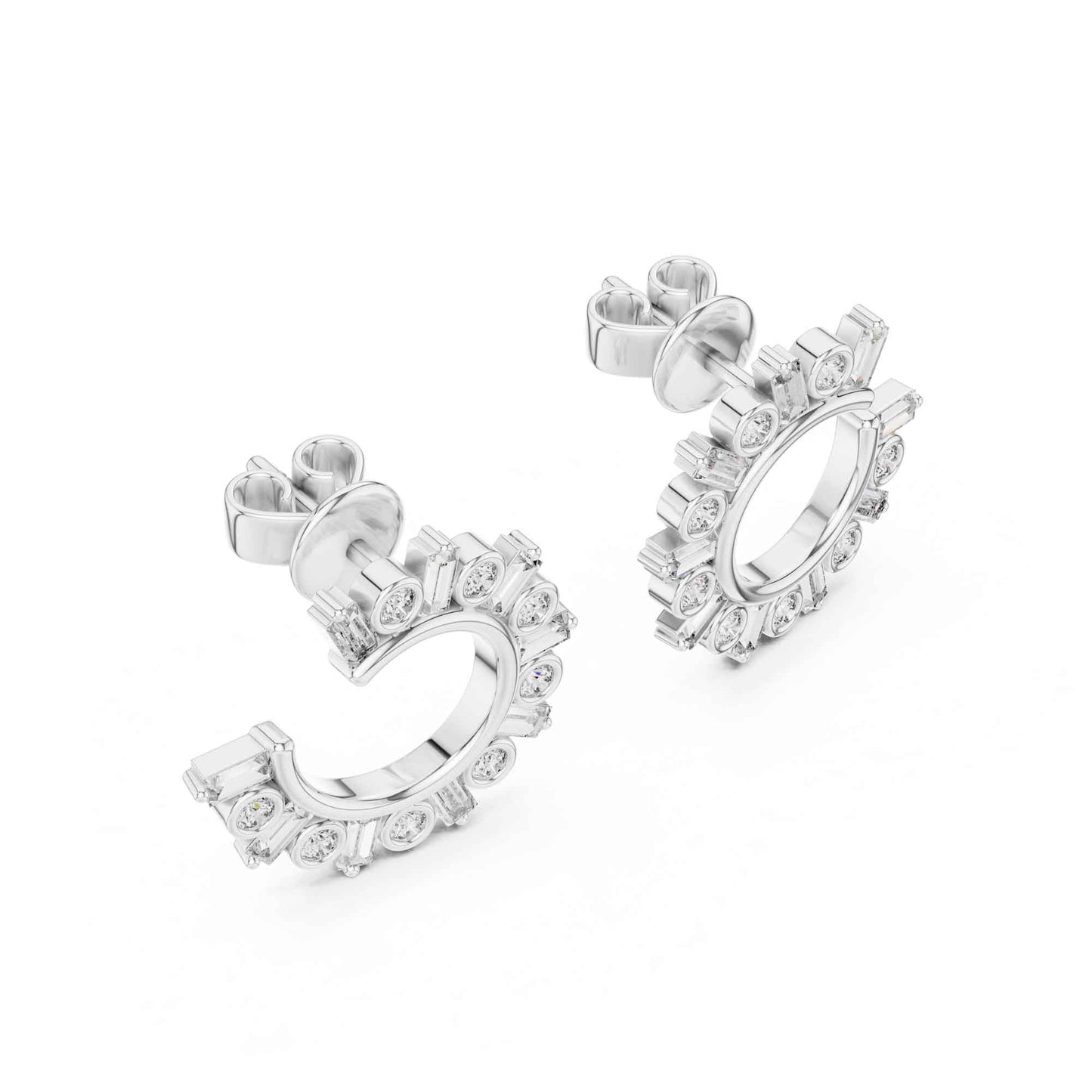 Emerald & Round Cut Lab Grown Diamond Stud Earrings