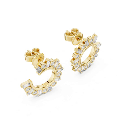 Emerald & Round Cut Lab Grown Diamond Stud Earrings