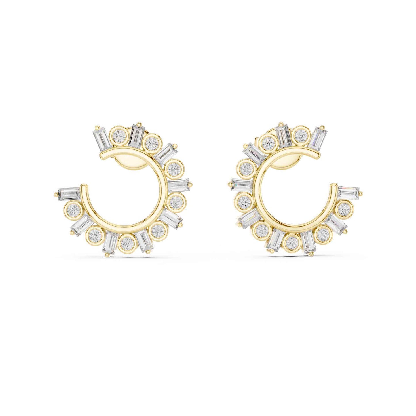 Emerald & Round Cut Lab Grown Diamond Stud Earrings