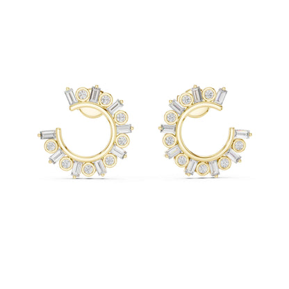 Emerald & Round Cut Lab Grown Diamond Stud Earrings