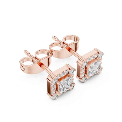 Princess Cut Halo Lab Grown Diamond Stud Earrings
