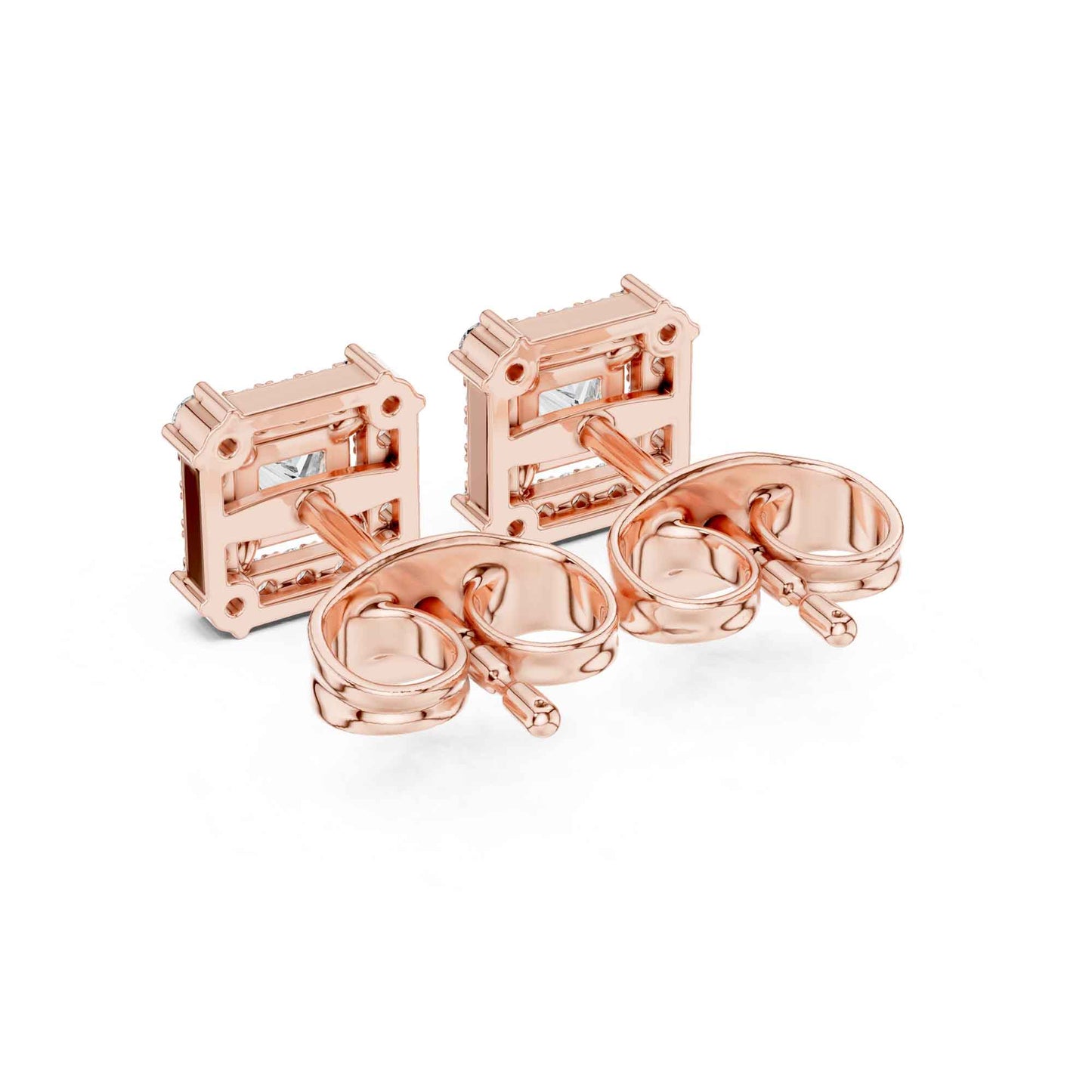 Princess Cut Halo Lab Grown Diamond Stud Earrings