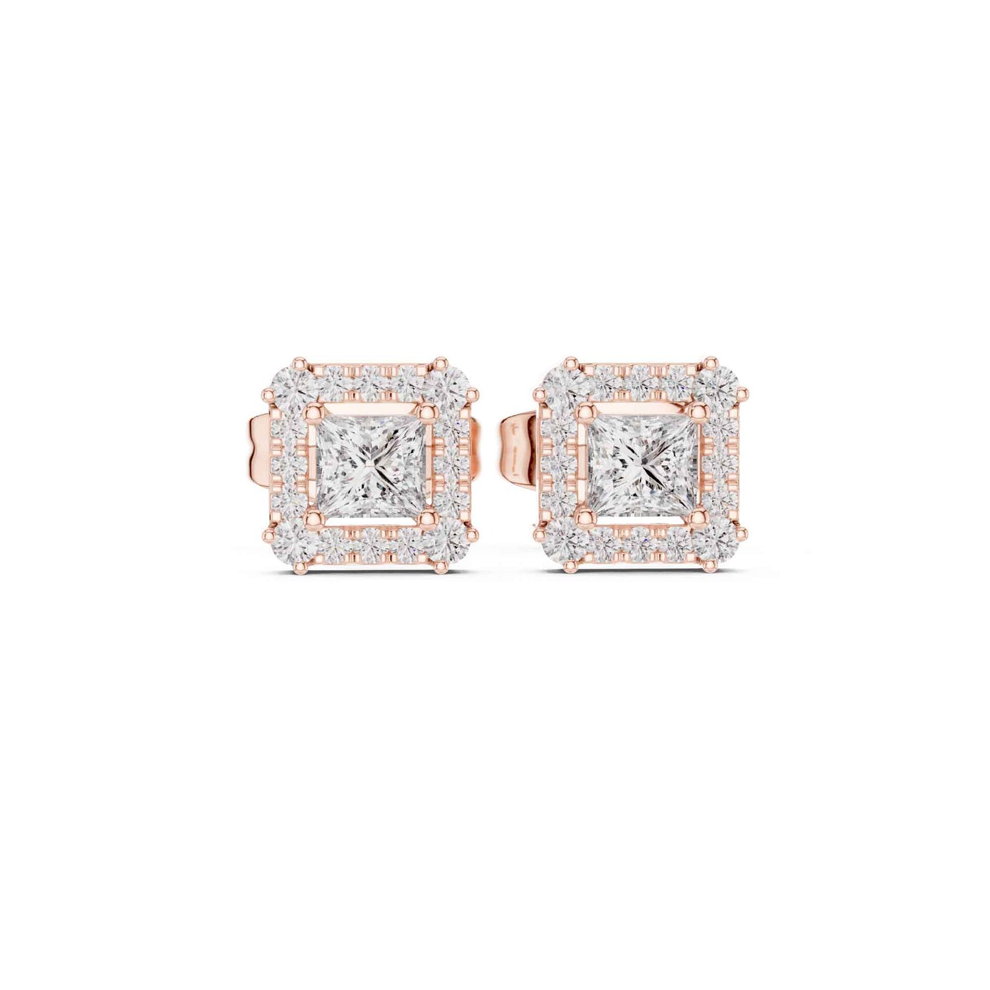 Princess Cut Halo Lab Grown Diamond Stud Earrings