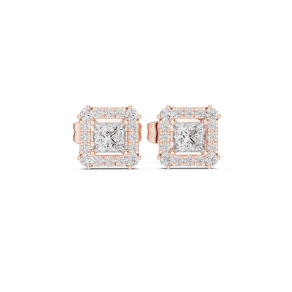 Princess Cut Halo Lab Grown Diamond Stud Earrings