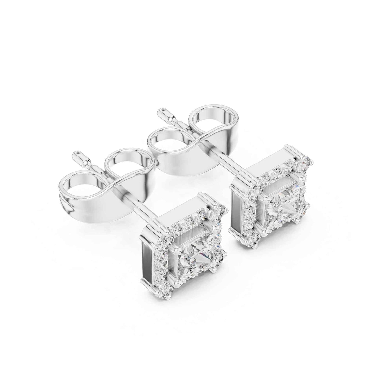 Princess Cut Halo Lab Grown Diamond Stud Earrings