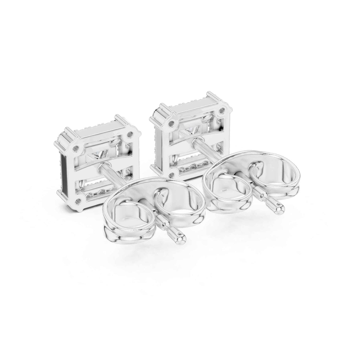 Princess Cut Halo Lab Grown Diamond Stud Earrings