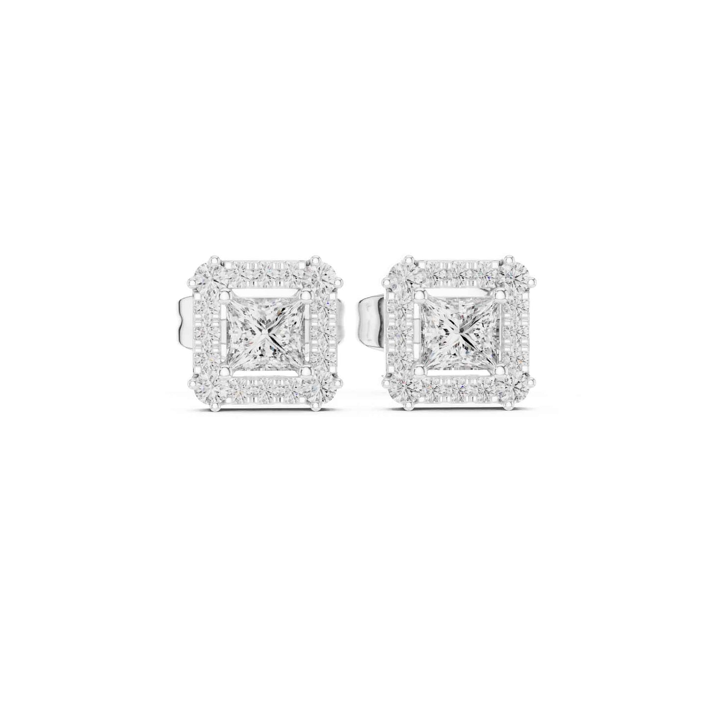 Princess Cut Halo Lab Grown Diamond Stud Earrings
