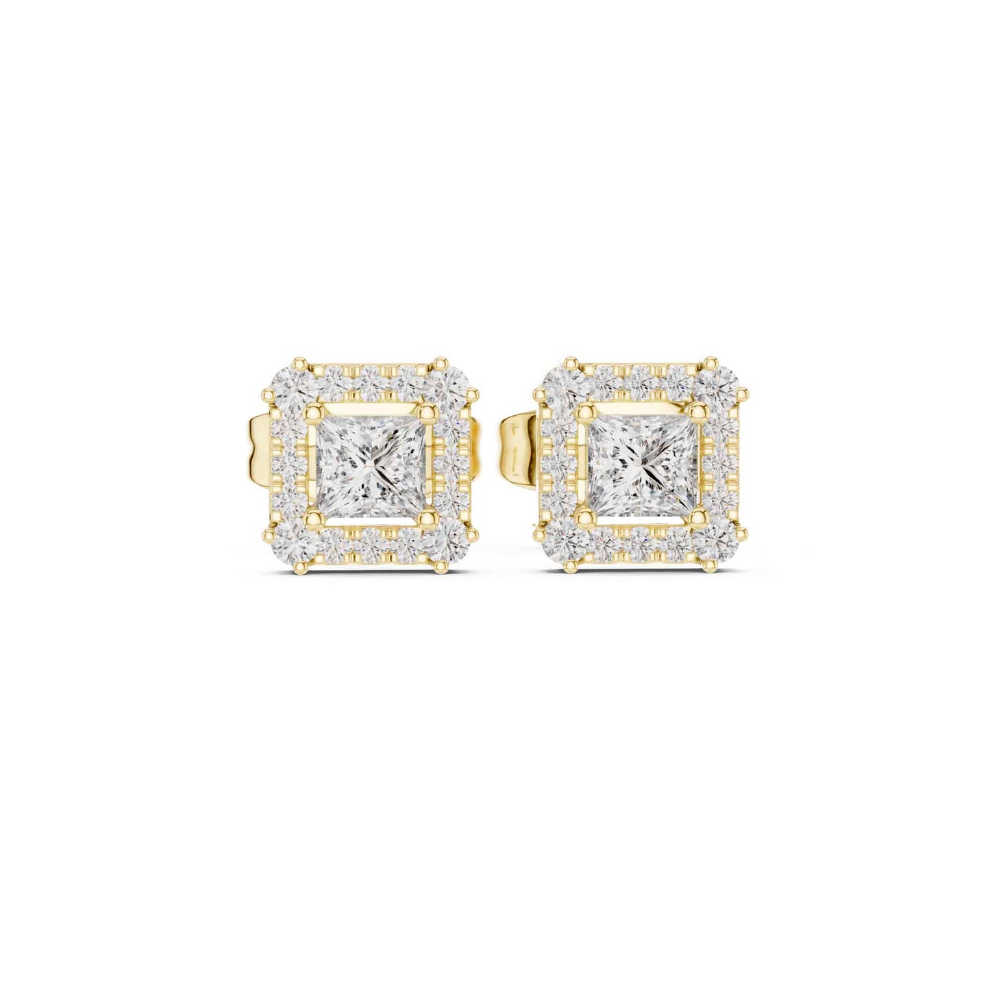 Princess Cut Halo Lab Grown Diamond Stud Earrings