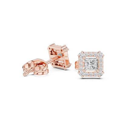 Princess Cut Halo Lab Grown Diamond Stud Earrings