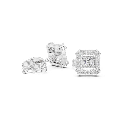 Princess Cut Halo Lab Grown Diamond Stud Earrings