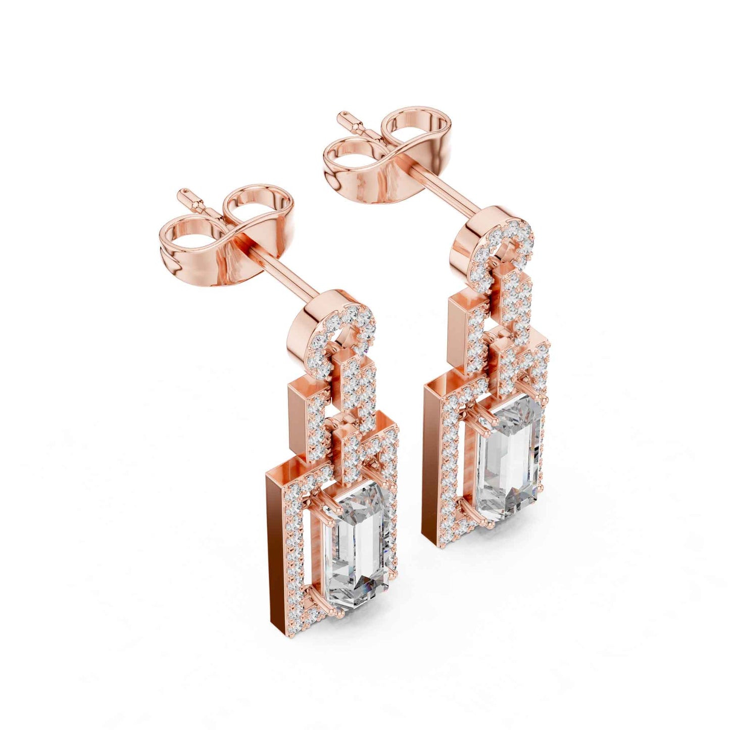 Emerald Frame Lab Grown Diamond Drop & Dangel Earrings