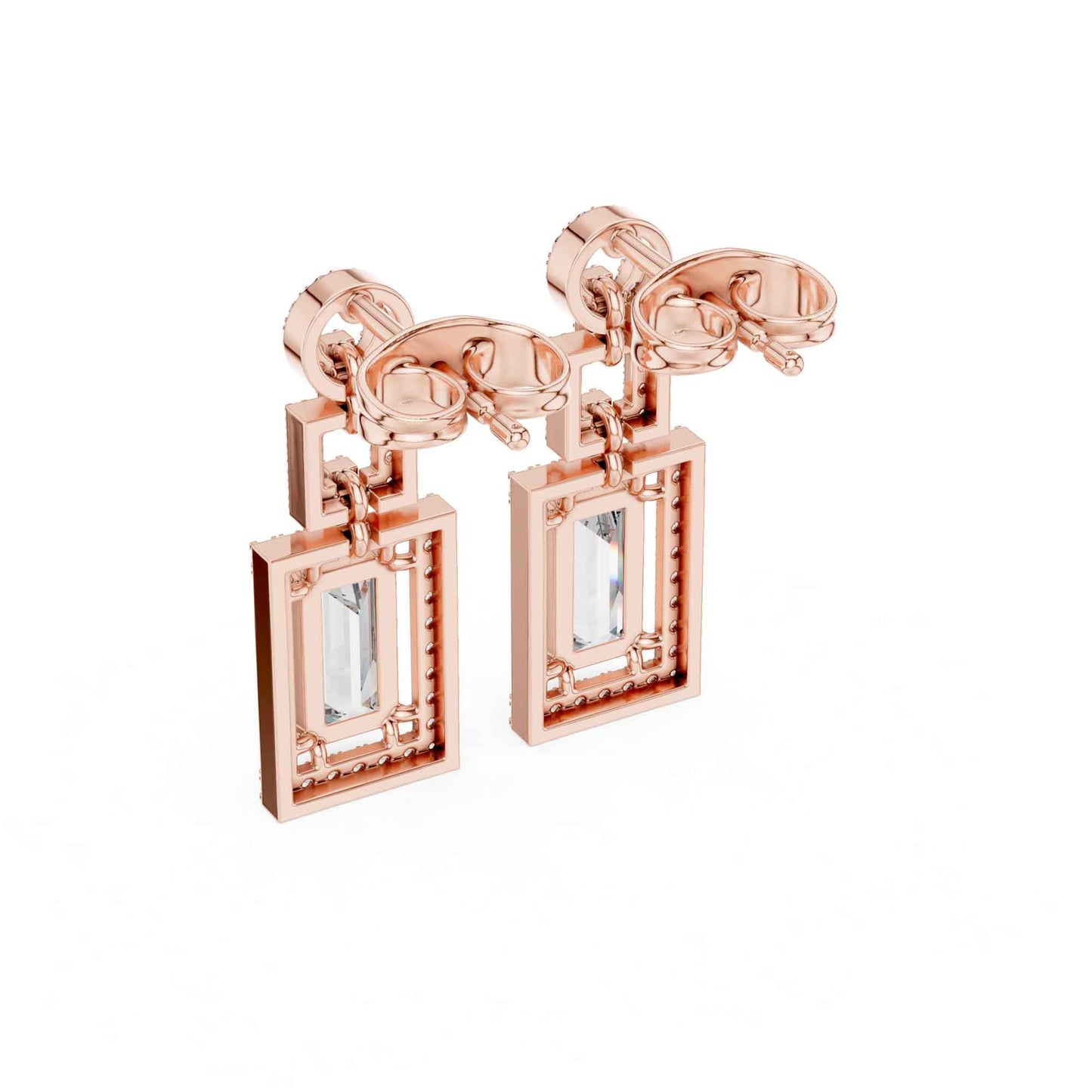 Emerald Frame Lab Grown Diamond Drop & Dangel Earrings