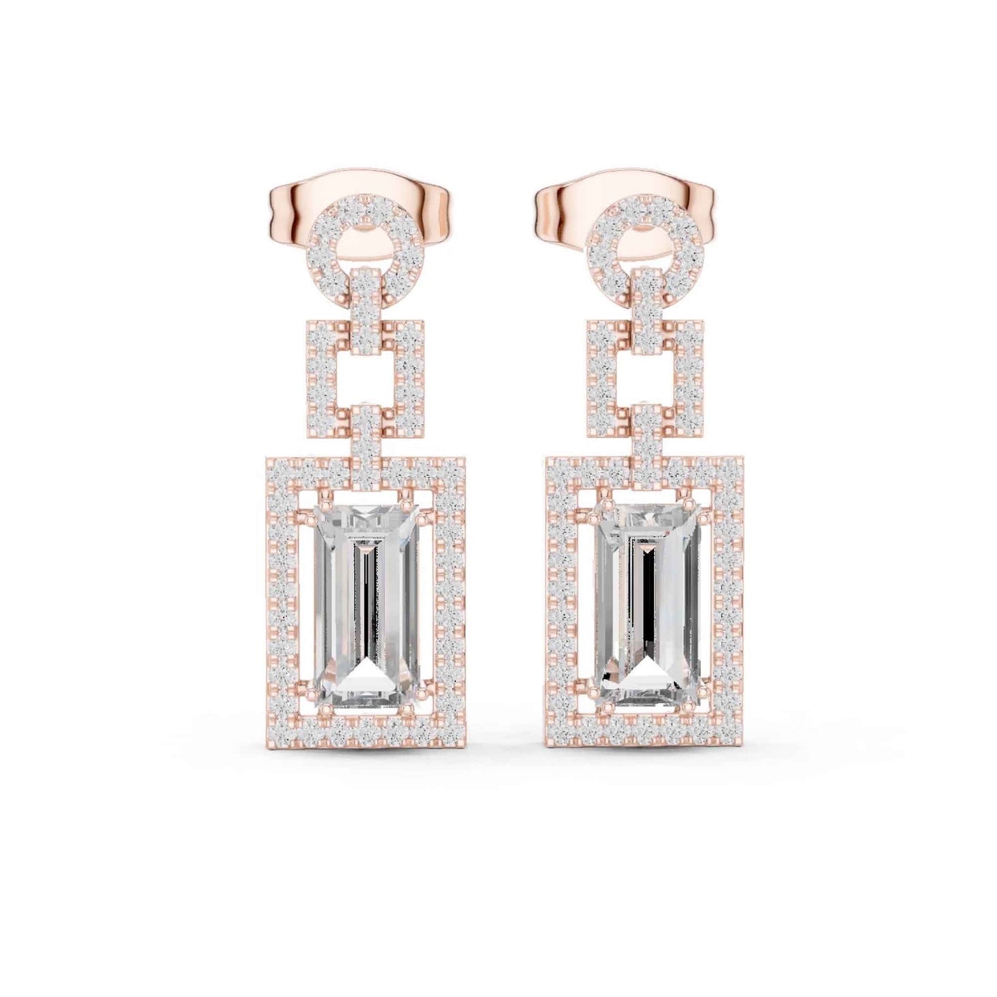Emerald Frame Lab Grown Diamond Drop & Dangel Earrings