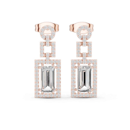 Emerald Frame Lab Grown Diamond Drop & Dangel Earrings