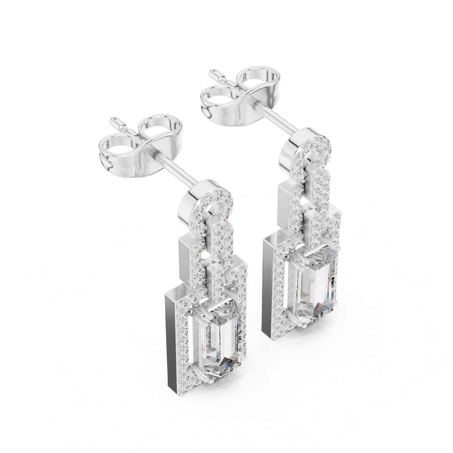 Emerald Frame Lab Grown Diamond Drop & Dangel Earrings