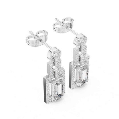 Emerald Frame Lab Grown Diamond Drop & Dangel Earrings
